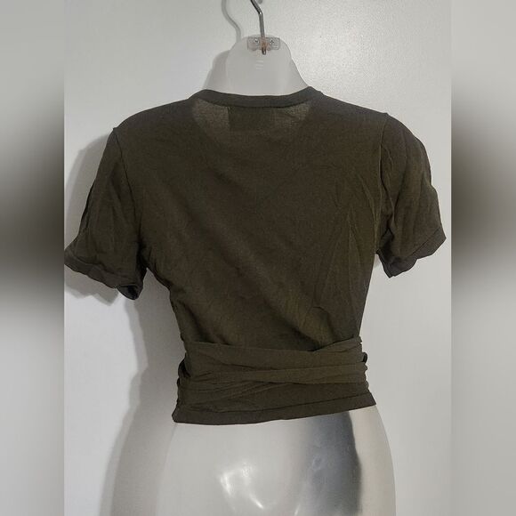 MODERN CITIZEN | Jude Cropped Wrap Knit Top | Olive Green | Size s - Picture 8 of 11